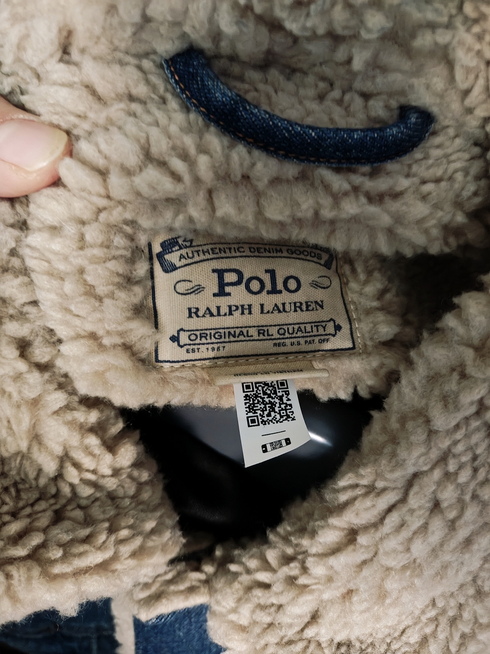 Polo by Ralph Lauren Beige Shearling-Lined Denim Bomber